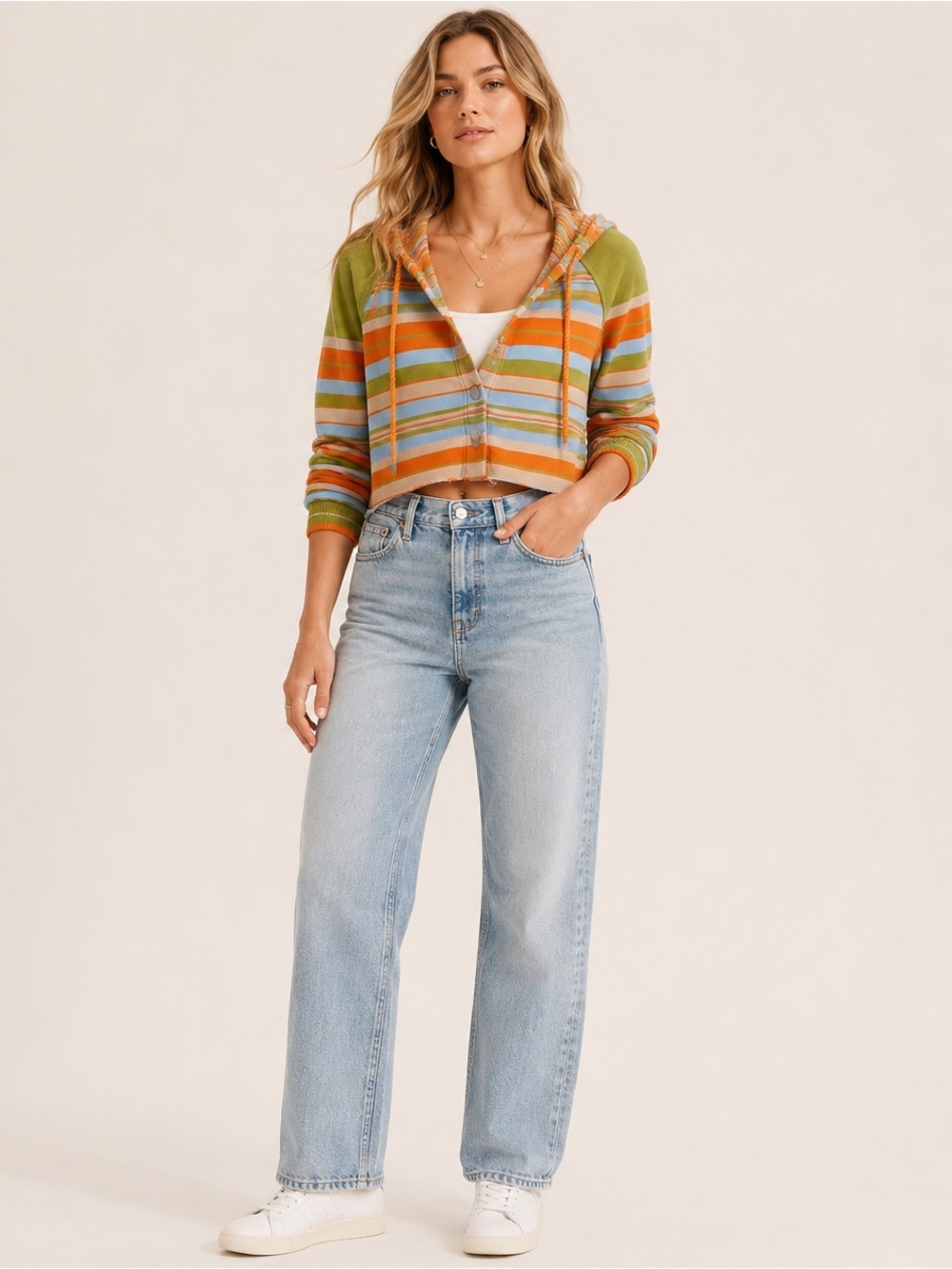 We The Free Bailey Striped Cardi Hoodie Small 100% Cotton Sold Out